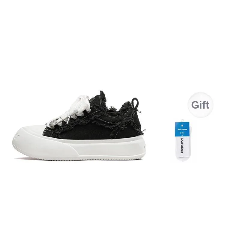SOAP OPERA Anti Slip Wear Resistant Low Top Canvas Skateboard Shoes 5cm Unisex Black