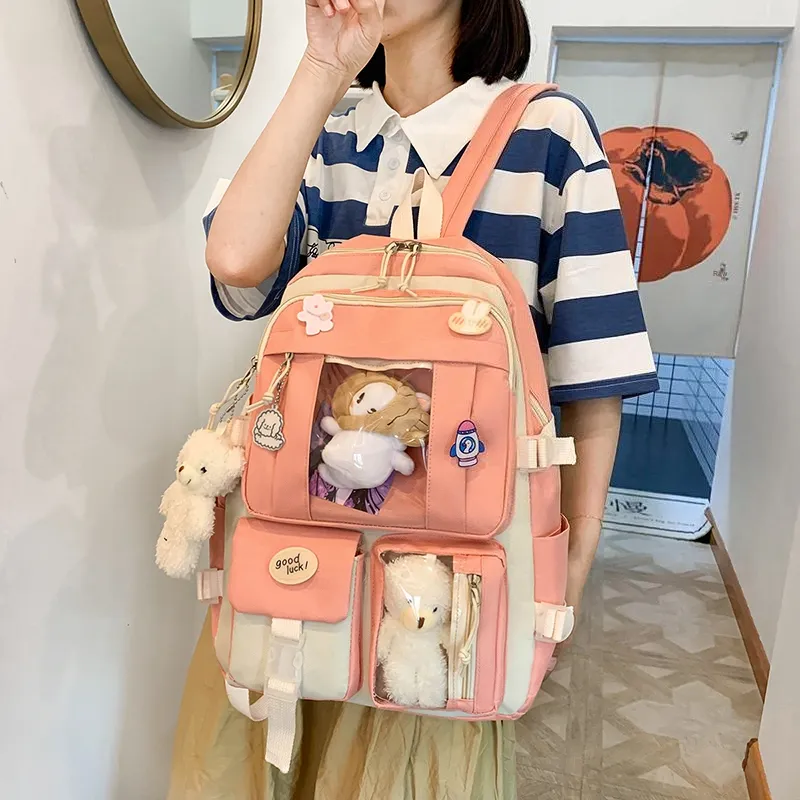 Deli Bear Canvas Backpack Regular Women's Blue/Purple/Pink/Green/Black-18