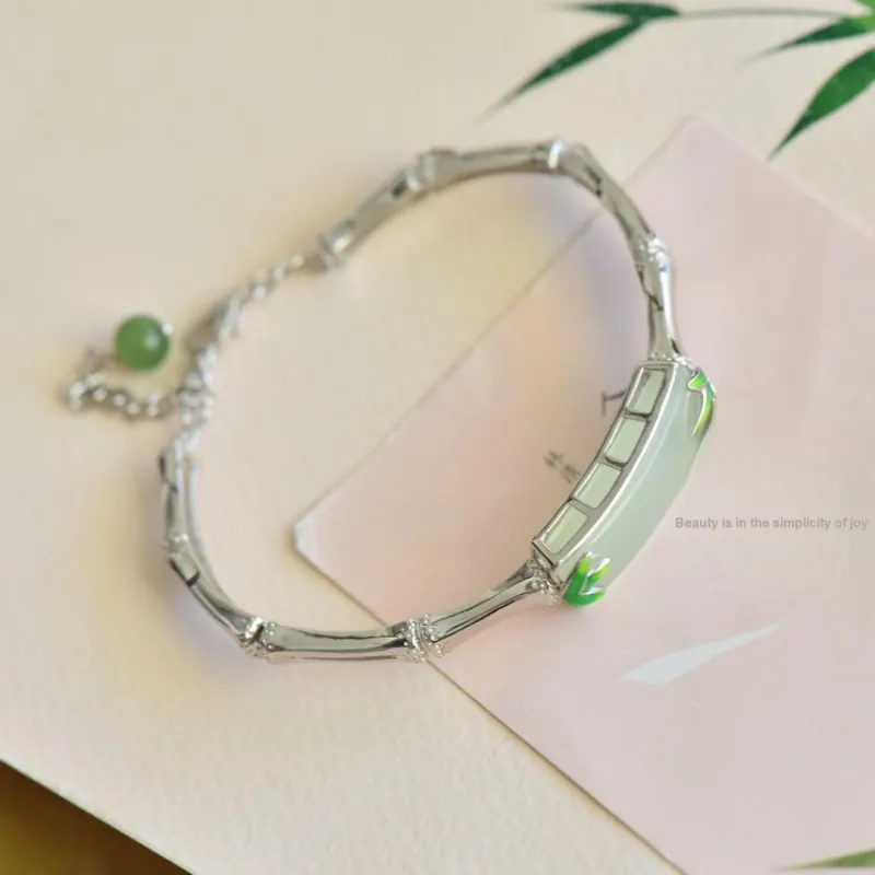 Yi Zhen Ge Hetian Jade S925 Silver Bangles Women's White Jade-5