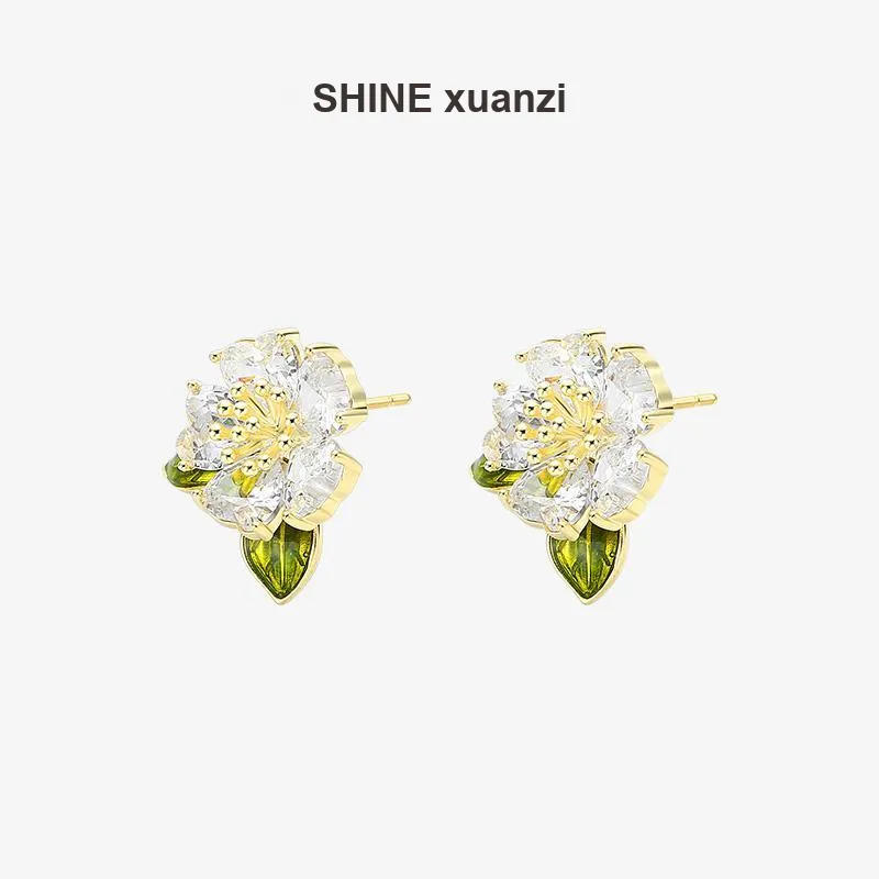 SHINE Man Dance Floral Collection S925 Sterling Silver Stud With Zircon Stud Earrings Women's-5