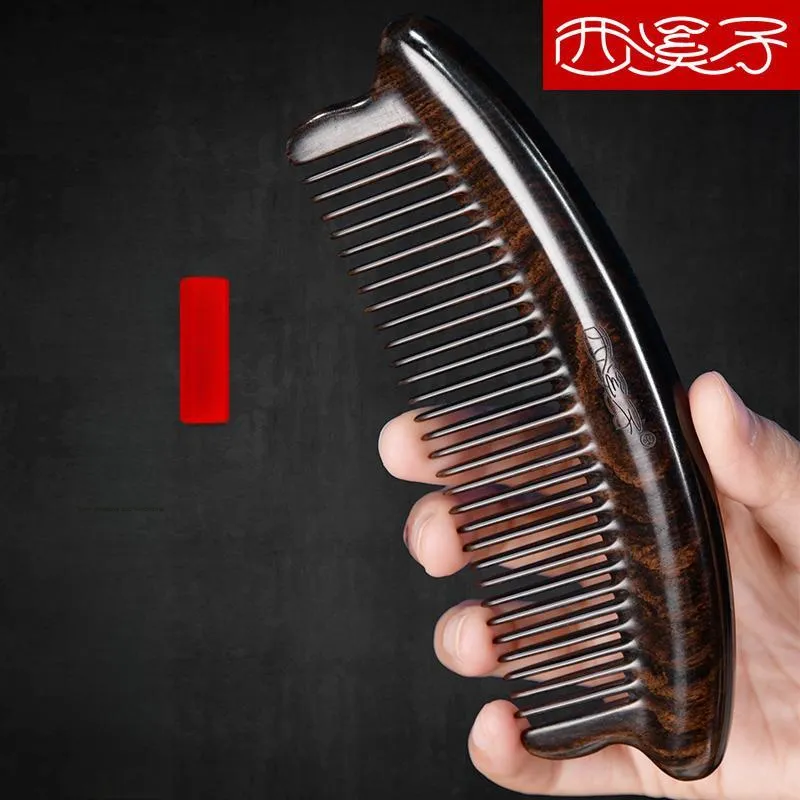 XIXIZI Natural Ebony Wood Whole Wooden Comb Premium Gift Box Set Carved From A Single Piece Of Wooden.-2