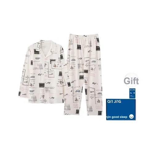 Qin Jing Пижамный комплект Мужской Мультяшный Белый