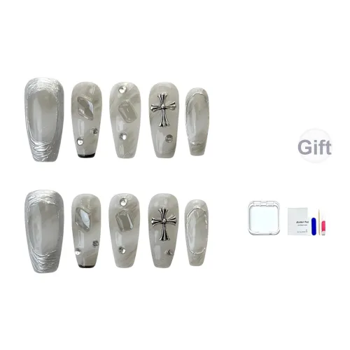 JINGCHANXUE Ручной работы Серебряный Весенний Crochet Сердце False Nail MID Длина Дымчато-серый Телесный Coquette 16 мм