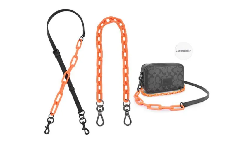 GUYI Acrylic With Cow Leather Bag Accessory Unisex Black/Orange-7