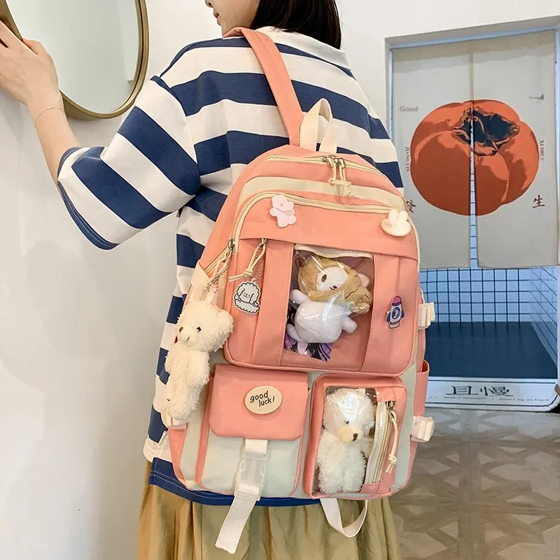 Deli Bear Canvas Backpack Regular Women's Blue/Purple/Pink/Green/Black-19