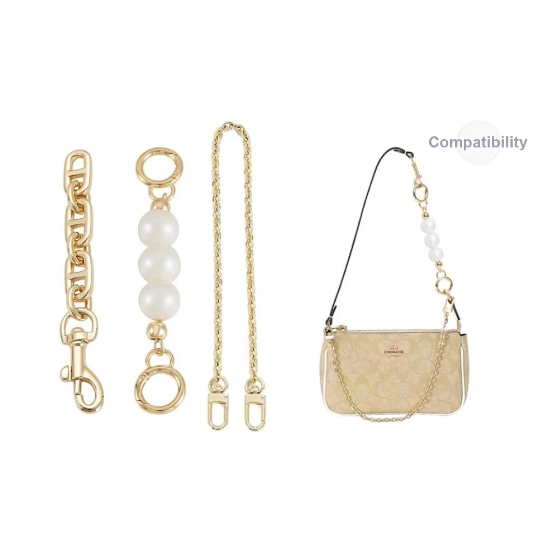 Lan Bao Fan Metal Pearl Four Leaf Clover Extender Chain Women's Gold Tone