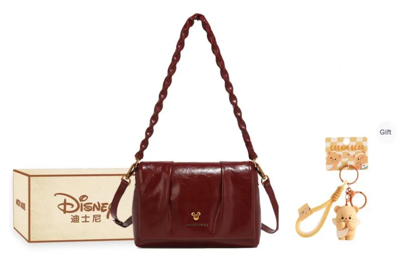 Disney PU Pleated Small Square Bag Regular Women's Black/Coffee/Burgundy-35