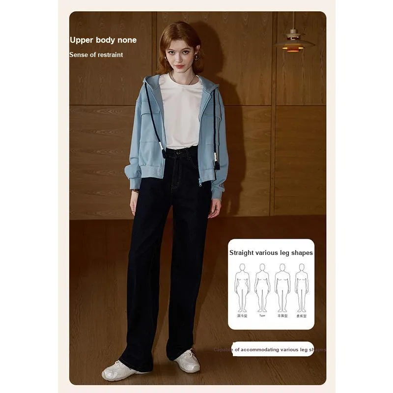 KUHNMARVIN Jeans Women's Blue Slimming Wide Leg Jeans/High Rise Slimming Straight Fit Pants/American Vintage Loose Fit Versatile Casual Pants-4