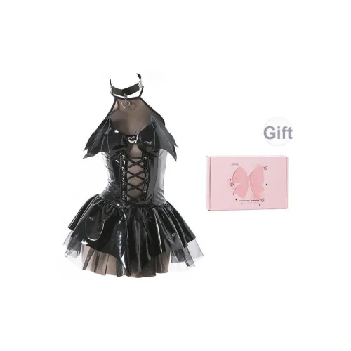 GOYN Черный [Юбка + Шея COVER + T Рубашка] + [Коробочка с бантом] Женские ночные сорочки