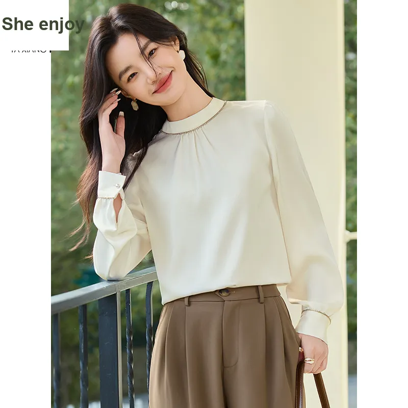 She Enjoys Chiffon Shirts Women's Milk White-5