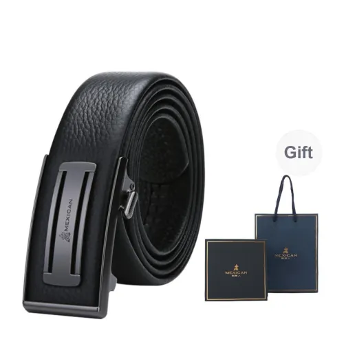 MEXICAN Business Automatic Buckle Flexible And Durable Litchi Grain Top Grain Cow Leather Belt Men's Black 3.5cm Width