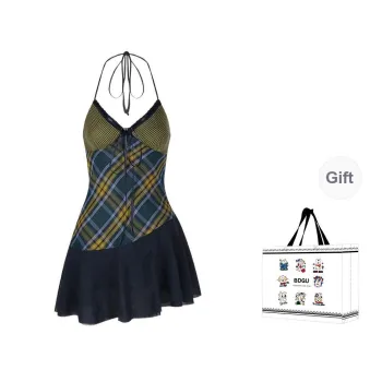 BDGU Slip Dresses Women's Yellow Green Plaid