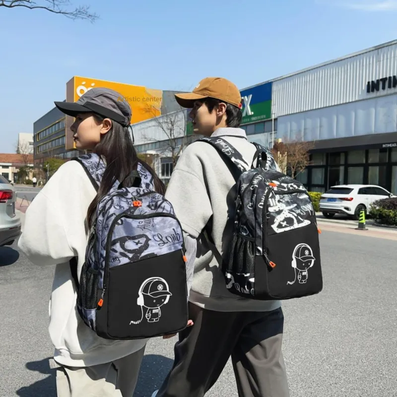 MOK Nylon Backpack Regular Unisex Pure Black/White/Blue/Black-11