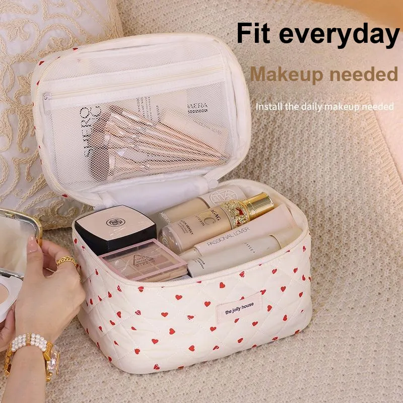 ZHIYIN Cute Soft Heart Portable Large Capacity Skincare Product Storage Bag Make up Tools-2