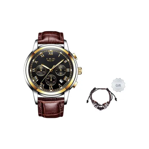 LIGE Кварцевый механизм Часы Мужские Черный циферблат