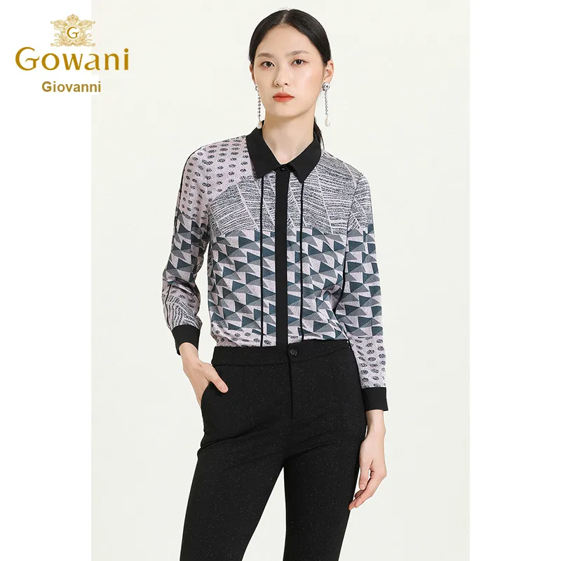 QIAOWANNI Shirt Women's Geometric Illusion Pattern-4