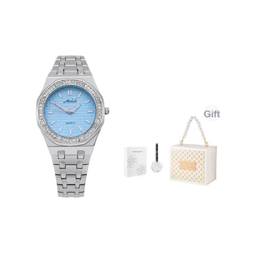 MISHALI Кварцевый механизм стальной ремешок женские часы синий циферблат