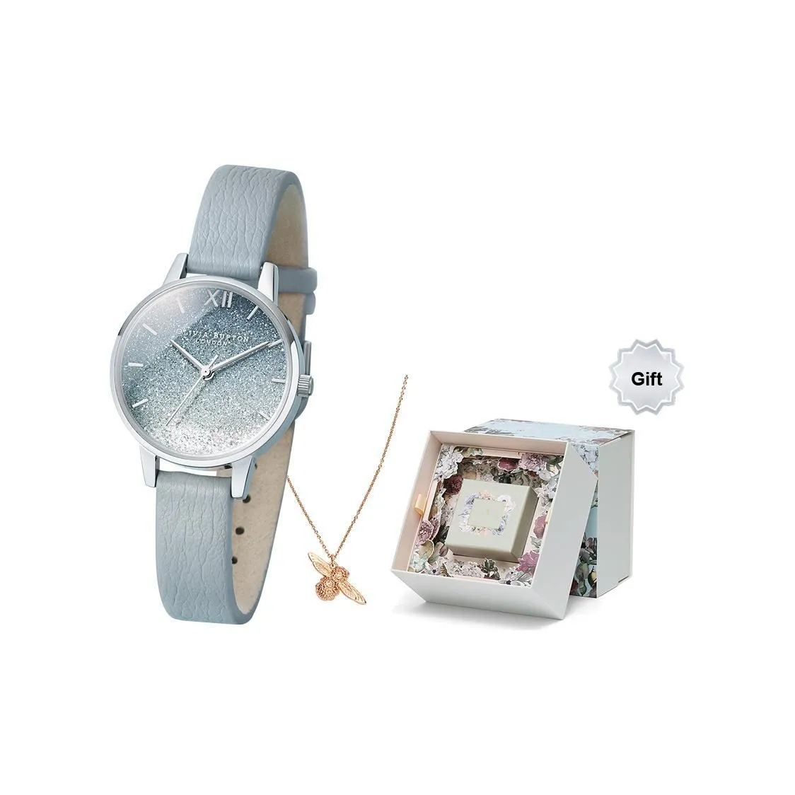 OLIVIA·BURTON Gypsophila Collection Женские часы Кварцевый механизм ПУ (полиуретан) Ремешок Синий циферблат OB16US27+OBJ16AMN25