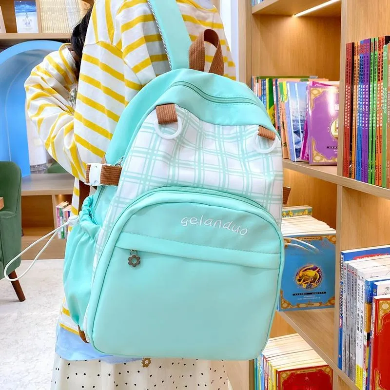 BUBM Nylon Backpack Unisex Green/Sky Blue/Pink-3