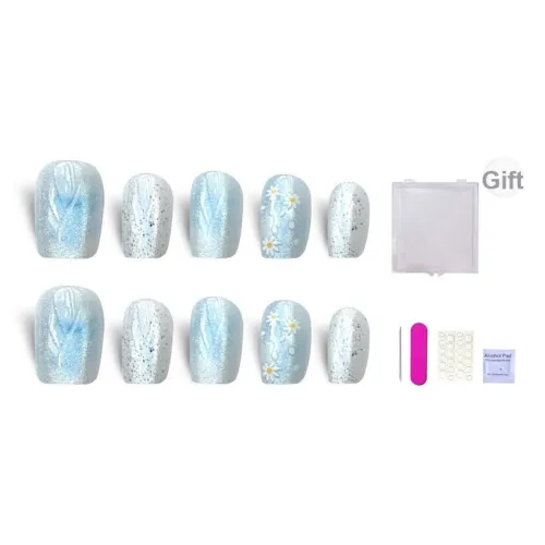 ORANOT Свежий Синий Маленькая Ромашка Премиум Summer Clear Фальшивая Погоня Короткий LADDER Синий Размытый Милый 14 мм