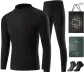 Mock Neck Windproof Fleece-Lined Clothing Sets (Elegant Black) with 2-Pack Socks+Shopping Bag Included