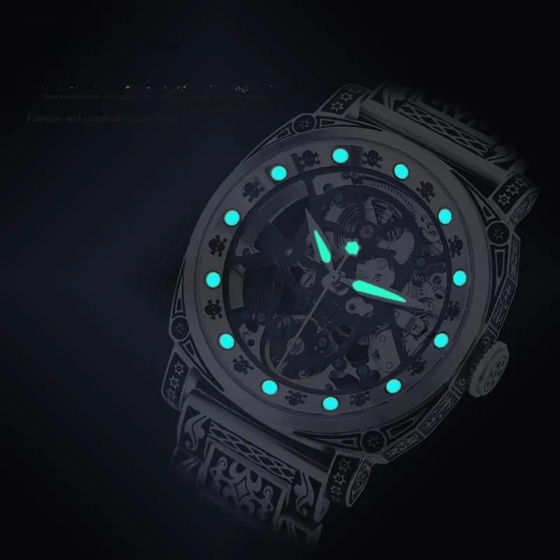 VRQ Automatic Mechanical Movement Steel Strap Watch Men's Watches Cut Out Dial-3