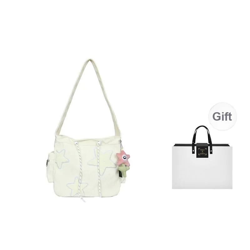 MUYKUY Corduroy Shoulder Bag Tote Crossbody Bag Regular Women's Ecru/Pink-8