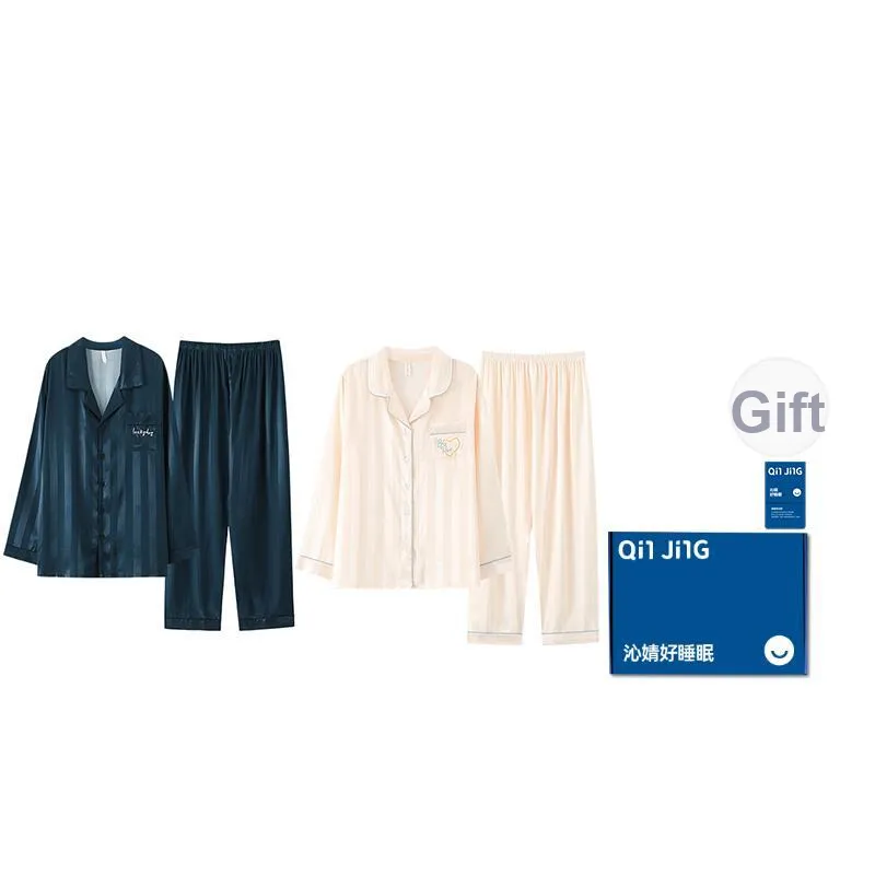 Qin Jing Pajama Set Unisex Navy Blue Apricot-2