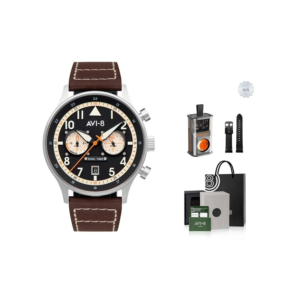 AVI 8 HAWKER HURRICANE Наручные часы Кварцевый механизм Ремешок из нержавеющей стали Черный циферблат Мужские часы