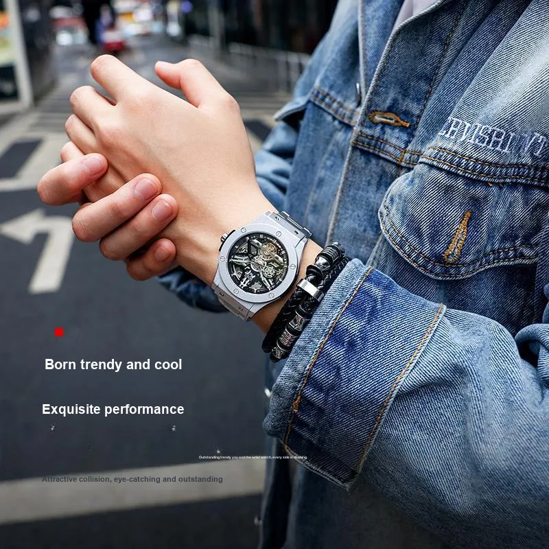 BEXEI Mechanical Movement Metal Strap Watch Men's Watches Cut Out Dial-1