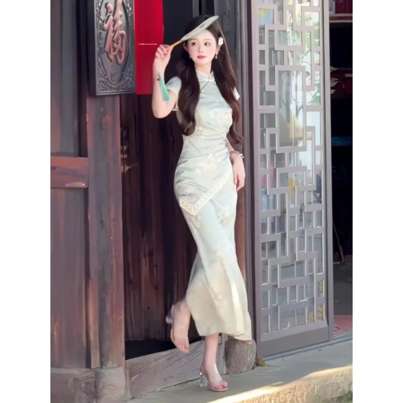 MDEHT Cheongsams Women's Light Pea Green-1