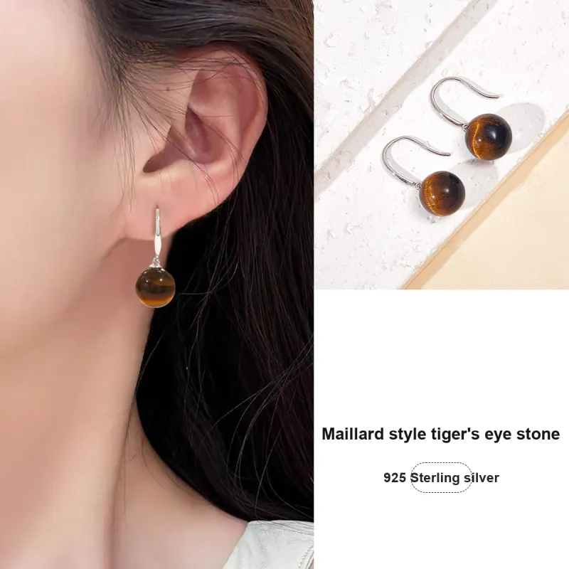 HELA DE HAI Natural Tiger's Eye Stone Jade Earrings Women's-7