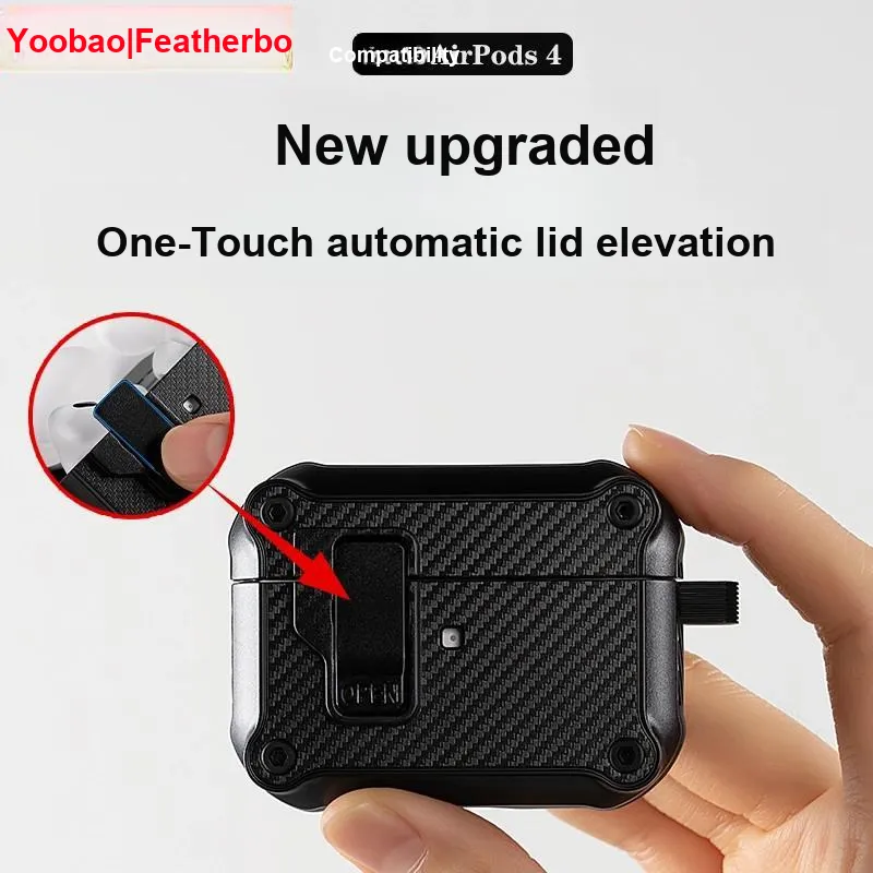 Yoobao Compatibility AirPods4 TPU Automatic Lid, Carbon Fiber Texture Impact Resistant Headphone Cases-1