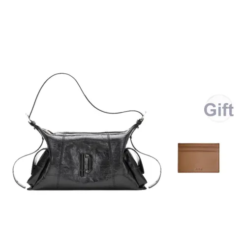 PECO Cow Leather Casual Outing Shoulder Bag Crossbody Bag Pillow Bag Women's Classic Black