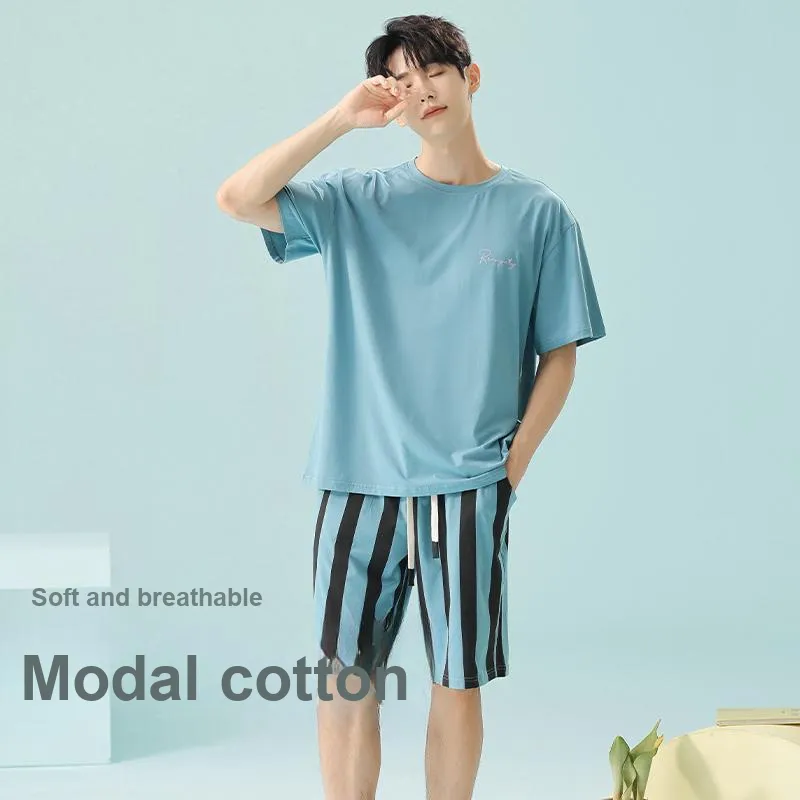 White Ran Pajama Set Men's Lake Blue-1