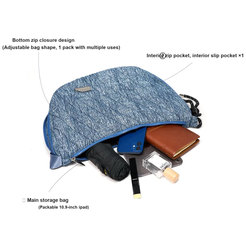 SMTING STUDIO Fabric Crossbody Bag Medium Size Unisex Denim Blue-3