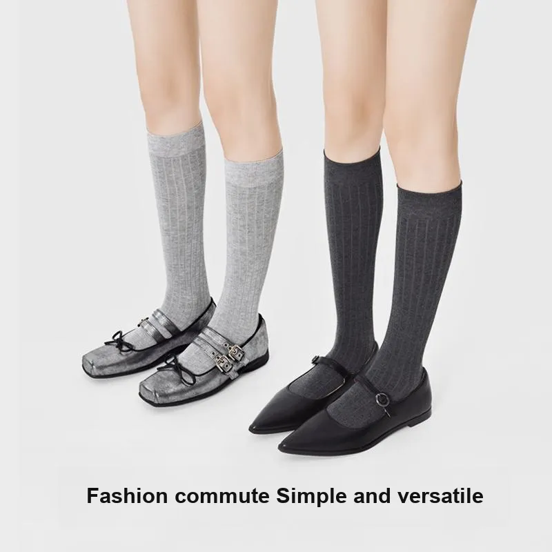JKN Knee High Socks Cotton Vertical Stripes Ballet Style Slouch Socks Women's 3 Pack-2