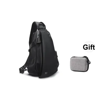 SEPTWOLVES Artificial Leather With Textile Sling Bag Unisex Black