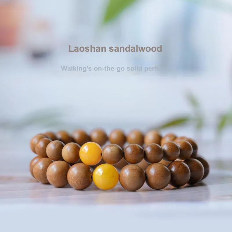 FANGYUANXIAOFU Laoshan Sandalwood Premium Wooden Product Plain Loop Beaded Bracelet Unisex-4