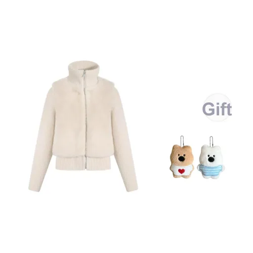 GHPC Светло-желтый Белый Женские Бархатные куртки