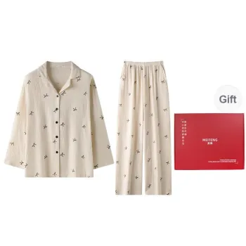 MEITENG Pajama Set Spring And Fall Season Women's Apricot