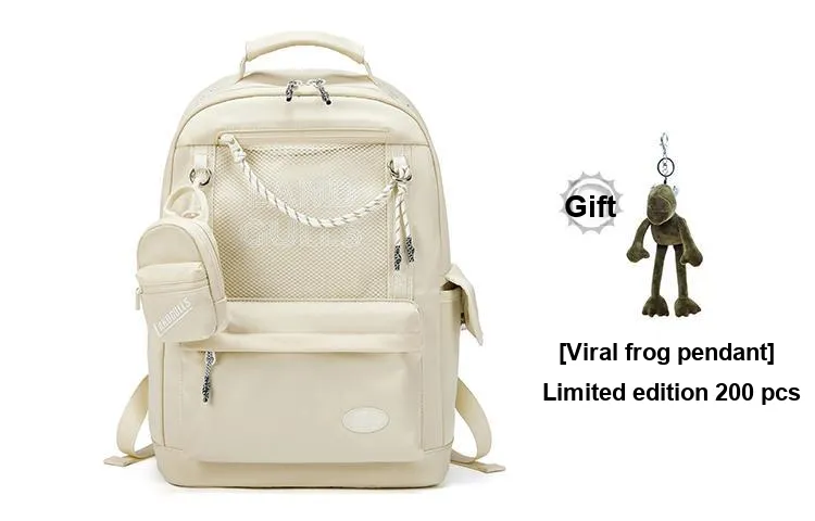 Land Gulls Nylon Fabric Backpack Medium Size Unisex Mint Green/Beige