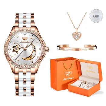 Jin Shi Dun Box Mechanical Movement Ceramic Strap Watch Women's Watch White Dial