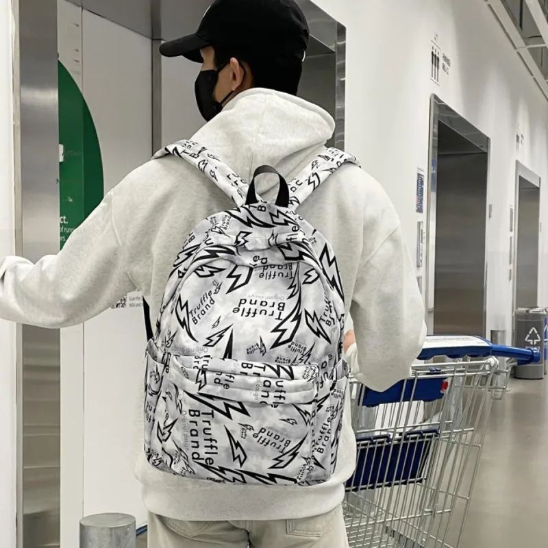 BAODIDAISHU Nylon Backpack Unisex White/Gray/Black-11