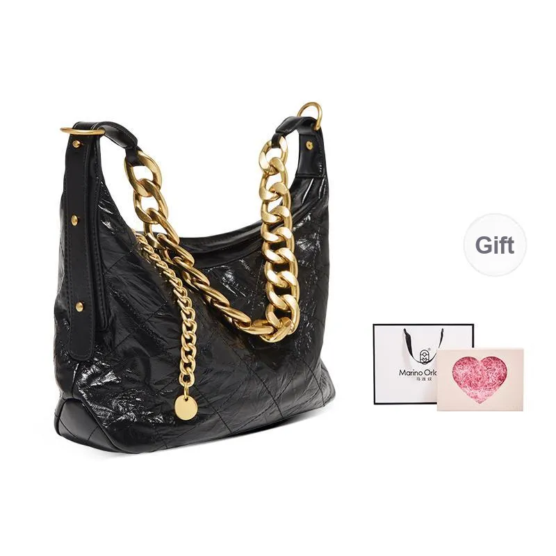 Marino Orlandi Top Grain Cow Leather Bonded Synthetic Leather Handbag Shoulder Bag Large Size Women's Black-7