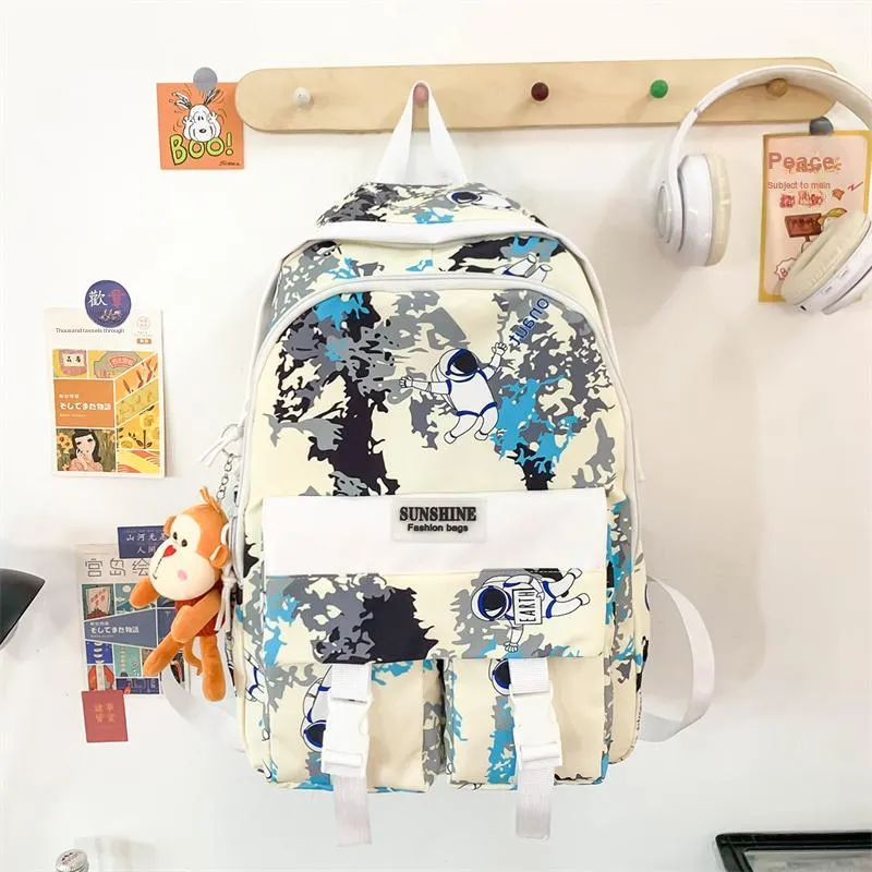 URBAN FOREST Nylon Backpack Unisex Black/Pink/Green-10