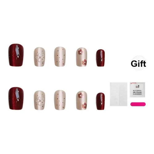 JIABITU Патч Гороховый узор FIVE Лепесток Цветок Съемный False Nail Короткий LADDER Однотонный Градиентный