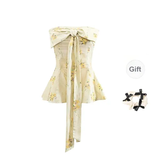 TORIGHT Strapless Tops Women's Yellow+Bowknot Hair Tie Comes With