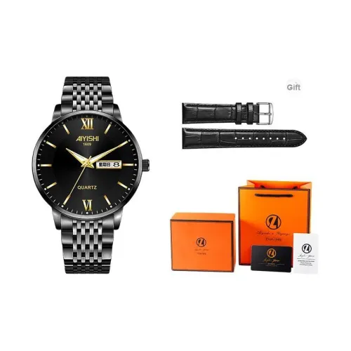 AIYISHI Кварцевый механизм ремешок из нержавеющей стали мужские часы черный циферблат