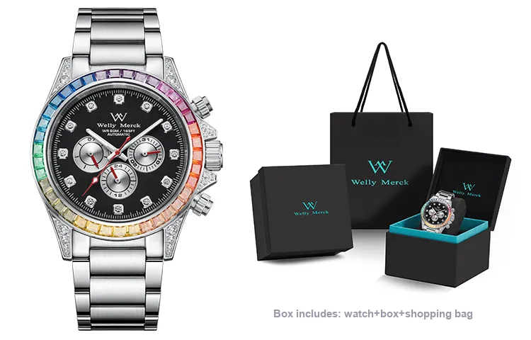 Welly Merck Mechanical Movement Stainless Steel Watchband Watch Men's Watches Black Dial-1